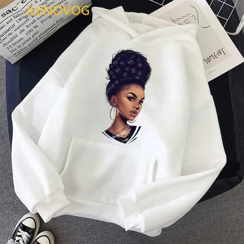 Gana afrikos juodieji mergina spausdinti palaidinukė moterų žiemą madinga negabaritinių hoodies femme melanino poppin sudadera mujer streetwear