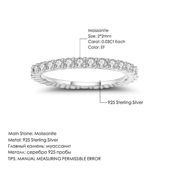 GEM BALETO Moterų Vestuvių Žiedas 925 Sterlingas Sidabro Vestuvių Juostoje Amžinybę Moissanite Žiedas Fine Jewelry（0.87 Ct 2mm EF spalva）