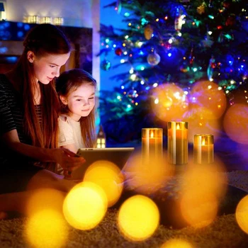 Gintaro spalvos Stiklo LED Flameless Žvakių Mirgėjimas su Nuotoliniu valdymu,baterijomis,Vestuvės,Festivalio Papuošalai,Dovana,3 Paketas