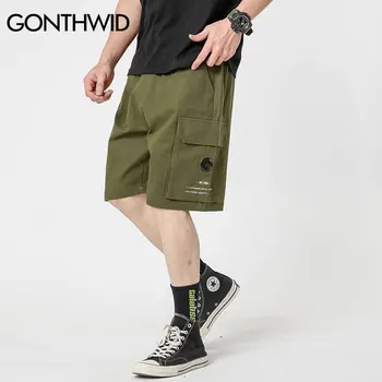 GONTHWID Mens Multi Kišenės Baggy Krovinių Šortai Vasarą-Atsitiktinis Kelio Ilgis Elastinga Juosmens Trumpas Kelnes Kelnės Harajuku Streetwear