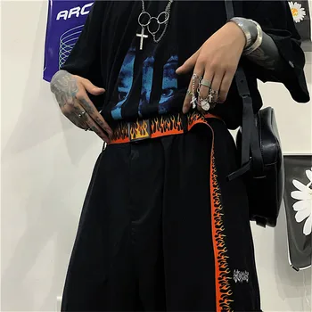 GOTH GIRL Harajuku Punk Diržas Moterų Streetwear Liepsna Drobės Spausdintos Diržo Visas rungtynes, Grunge Stiliaus Atsitiktinis Priedai Unisex