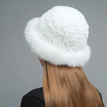 Gours Kailiniai Skrybėlės Moterims Juoda Real Rex Triušio Kailio Kepurės Moterų Lapės Kailių Mados Skrybėlę Šiltas Žiemą Naujas Atvykimo GLH025