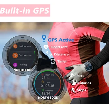 GPS Smart Žiūrėti Mens Skaitmeninis Žiūrėti Širdies ritmo Aukštis Barometras, Kompasas Smartwatch Vyrai Veikia Sport Fitness Tracker ŠIAURĖS KRAŠTO,