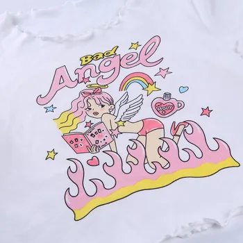 Grafinis Tees Moterys Vasarą Nauja Mergina Angelas Spausdinti Mados Atsitiktinis Grybelio Marškinėliai Moterims Seksualus Pasėlių Viršų