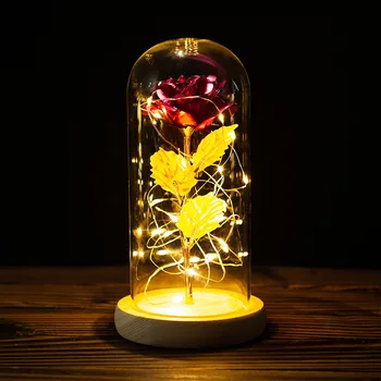 Grožio ir Žvėrys Romantiška Amžinos Šviesos Rožių Gėlių Stiklo danga LED Baterija Lempos Gimtadienio, Valentino Dienos, Motinos Dovana Apdaila