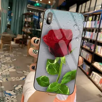 Gėlių raudona rožė, gėlių, Prabangos Unikalus Telefono Dangtelis Grūdintas Stiklas iPhone 11 Pro XR XS MAX 8 X 7 6S 6 Plus SE 2020 atveju
