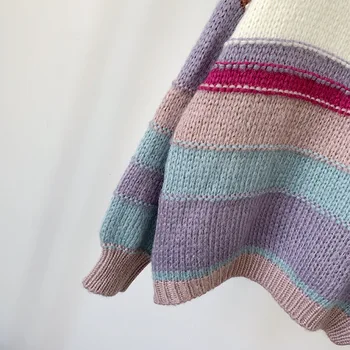 H. SA 2020 Moterų Megztinis ir Puloveriai Atsitiktinis Dryžuotas Negabaritinių Megztinis Džemperis Šiltas Storas Traukti Femme Prašmatnus korėjos Megztinis (Puloveris)