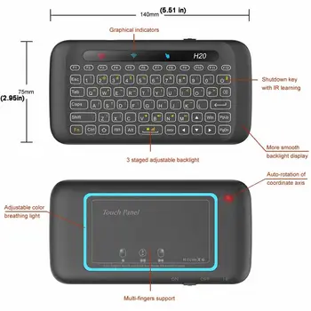 H20 Mini Belaidės Klaviatūros Apšvietimas Touchpad Oro Pele IR Simpatijų Nuotolinio Valdymo Andorid Box 