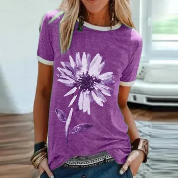 Harajuku Marškinėliai Moterims Atsitiktinis Plius Dydis Gėlių Spausdinti Sudurti Marškinėliai, Laisvas Trumpas Rankovės Vasaros Viršūnes Poleras Mujer Camisetas F8