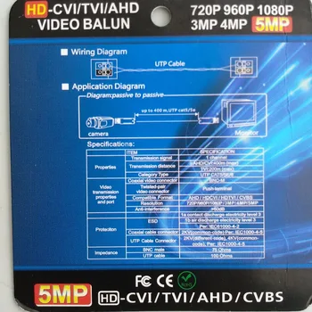 HD-CVI/TVI/HAINAUT Pasyvus Vaizdo Balun Paramos 720P, 960P 1080P 3mp 4mp 5mp HDCVI Kamera Perdavimo Tinklo CAT5E/6 Kabelis 200m