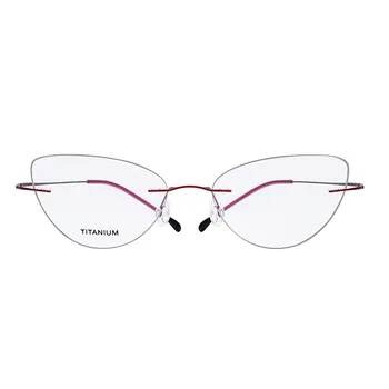 HDCRAFTER Taškus Akiniai, Rėmeliai Moterų Cat Eye Titano Ultralight Recepto Frameless Be Optinių Akinių Rėmeliai