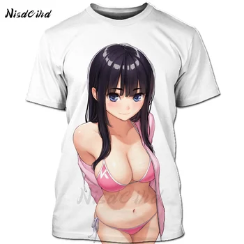 Hentai Marškinėliai Vyrams Waifu 3d Spausdinimo Japonija Sexy Girl Anime T-Shirt Vasaros trumpomis Rankovėmis T-Shirt Bikini Cosplay HipHop Juokinga Streetwear