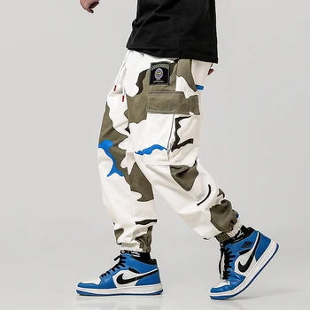 Hip Hip Streetwear Vyrų Kamufliažas Krovinių Kelnės 2019 Vyrų Atspindintis Dizainas Karinės Kelnės Medvilnė Multi Kišenės Ziajać