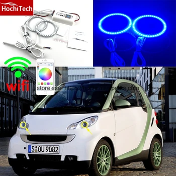 HochiTech Puikus RGB Multi-Color halo žiedų rinkinys automobilio stiliaus Smart Fortwo W451 Mk2 2008-14 angel eyes wifi nuotolinio valdymo