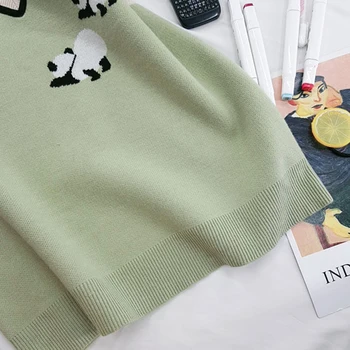 HWLZLTZHT rudenį liemenės moterų Berankovis Paltai Megzti megztinis Animacinių filmų spausdinti moterų žiemos vest Kolegija stiliaus marškinėliai moterims