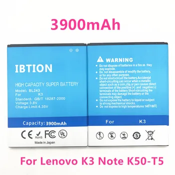 IBTION 3900mAh BL243 Baterija Lenovo K3 Pastaba K50-T5 K50-T3S A7000 A5500 A5860 A5600 A7600