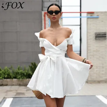 IFox Seksualus nuo Peties V Kaklo Elegantiškas Moterų Suknelės, Mados Kelio Ilgis 2 Spalvų Maxi Šalis Suknelė Vestidos