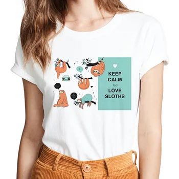 Išlaikykite RAMYBĘ IR MEILĘ LOTHS Print T Shirt Animacinių filmų Tinginys Vasaros Atsitiktinis Trumpas Rankovės O-Kaklo T-shirt Mielas Harajuku Stiliaus Marškinėliai Moterims