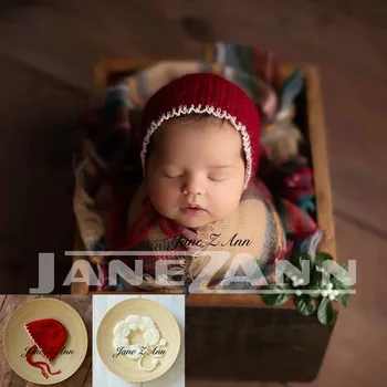Jane Z Ann Naujagimių fotografijos rekvizitai Kalėdų skrybėlę ir skara kūdikių foto studija rankų darbo drabužių komplektus