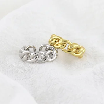 Japonijoje Populiarus Korėjoje 925 Sterlingas Sidabro Tuščiaviduris Žiedas INS Paprasta Geometrija Grandinės Moterų Žiedo Atidarymo Sidabro Žiedas didina žiedų