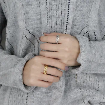 Japonijoje Populiarus Korėjoje 925 Sterlingas Sidabro Tuščiaviduris Žiedas INS Paprasta Geometrija Grandinės Moterų Žiedo Atidarymo Sidabro Žiedas didina žiedų