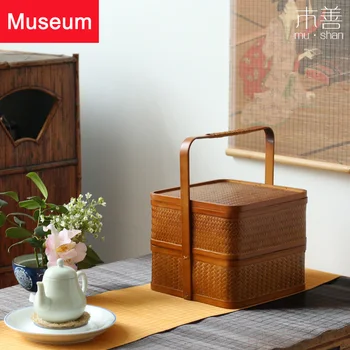Japonijos Bambuko Audimo Priimti Krepšelis Dovanų Dėžutėje Iškylą Paaukoti Krepšelį Plokštė Užkandžių Dubuo Mėnulis Pyragas Dovanų Dėžutėje Kinų Stiliaus