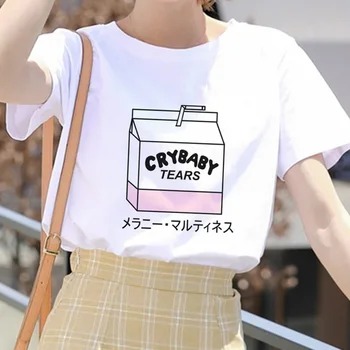 Japonijos Kawaii Animacinių Filmų Cry Baby Ašaros Estetinės Grunge Marškinėliai Moterims Harajuku Mielas Rožinis Vasaros Atsitiktinis Tumblr Apranga Topai