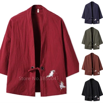 Japonijos Vyrų Švarkai Kimono Kostiumas Laisvas Klasikinis Samurajus Cosplay Streetwear Vintage Palaidinė Cardigan Haori Viršų Paltai Tradicinių