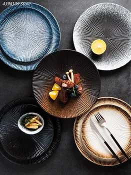 Japonų keramikos indai Vakarų kepsnys patiekalas retro dryžuotas diską, ryžių dubenėlį desertas salotų dubenį virtuvės peiliai dekoratyvinės plokštės