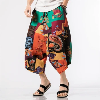 Japonų Kimono Stiliaus Atsitiktinis Haremas Ziajać Vyrų Haori Spausdinti Paplūdimio Medvilnės Skalbiniai Derliaus Prarasti Pražysti Streetwear Sweatpant