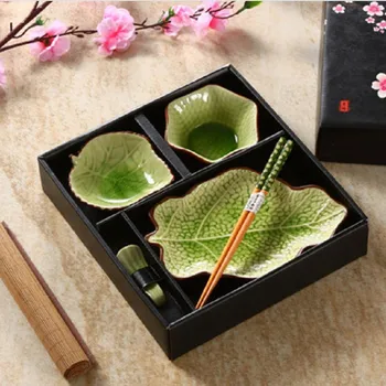 Japonų Stiliaus Stalo įrankiai Nustatyti Chopticks Keramikos Suši Patiekalų Sashimi Soysauce Patiekalas Supakuotas į Dovanų Dėžutę (12pcs/komplektas)