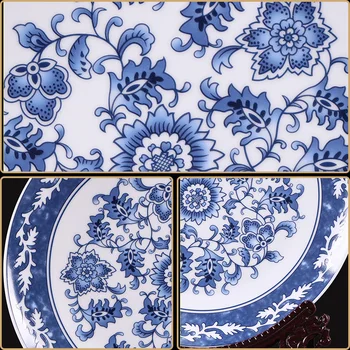 Jingdezhen Keramikos Kinų stiliaus mėlynos ir baltos dekoratyvinės plokštės papuošalai namo gyvenamasis kambarys veranda fono sienos kabo plokštė