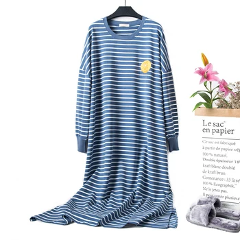 Jinsen Aite 2019 Medvilnės Dryžuotas ilgomis Rankovėmis Didelio Dydžio Namų Suknelė Nėščioms Sleepwear Atsitiktinis Moterų Nightgowns Sleepshirts JS752