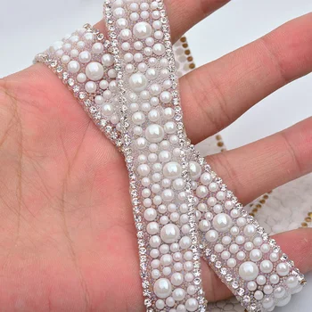 JUNAO 5 Kieme*18mm Balta Juoda Perlų Apdaila Grandinės Crystal Audinys Cirkonio Juostelės Stiklo Pataisų Masės Juosta 