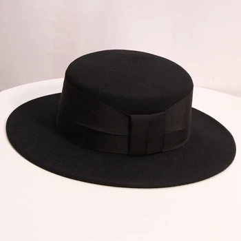 Juoda/balta platus kraštų paprasta bažnyčia derby top hat Panama kietas pajuto, fedora skrybėlę vyrams ir moterims vilna top hat, kentukis