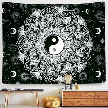 Juoda ir Balta Žvaigždėtą Mandala Gobelenas sun Moon raganavimas bendrabutyje miegamasis jogos antklodė Indijos styleNew metų dekoracijas 2021