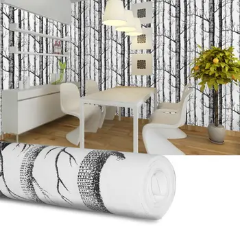 Juoda Juoda Balta Beržo Medžio Tapetai Modernus Dizainas Roll Perliniu Kaimiškas Miškų Miškai Miegamojo Kambarį Sienos Popieriaus Namuose 10 x