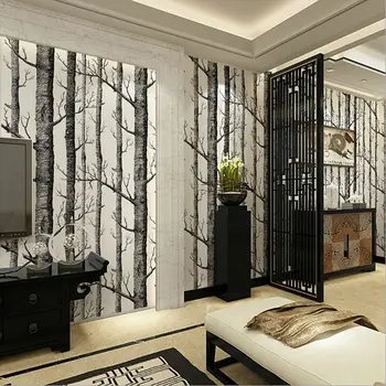 Juoda Juoda Balta Beržo Medžio Tapetai Modernus Dizainas Roll Perliniu Kaimiškas Miškų Miškai Miegamojo Kambarį Sienos Popieriaus Namuose 10 x
