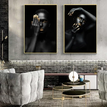 Juodojo Aukso Moters Portretas Drobės Tapybos Paveikslų, Plakatų Ir Grafikos Skandinavijos Sienos Menas Nuotraukas Kambarį Namo Apdaila