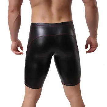 Juodos spalvos vyriški Dirbtiniais Odos Vidurio Kelnės Skinny Tretch Antblauzdžiai už Seksualus Bodywear Vyrų Kelnės Poilsiu Mados