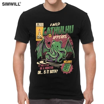 Juokinga Laukinių Cthulhu T-Shirt Vasaros Medvilnės Katė ar Monster Marškinėliai trumpomis Rankovėmis, Harajuku Marškinėlius Vyrų Kaiju Lovecraft Filmą Tee