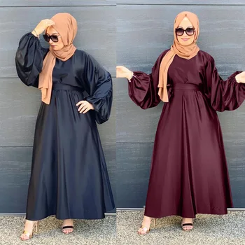 Kaftan Dubajus Abaja Turkija Skraiste Satino Femme Musulmonų Suknelė, Hijab Maxi Afrikos Suknelės Abayas Moterų Islamas Drabužių Vestido Mujer