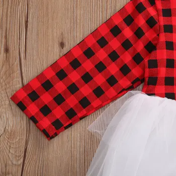 Kalėdų dress kūdikio mergina ilgomis rankovėmis pledas laiškas išspausdintas tinklelio suknelė reljefiniai suknelė mados karšto parduoti