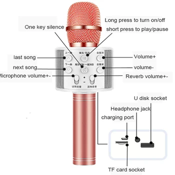 Karaoke Mikrofonas Bluetooth Telefono Bevielis Mikrofonas Karaoke Garsiakalbis Nešiojamą Microfone Žaidėjas Dainavimo Diktofono Mic