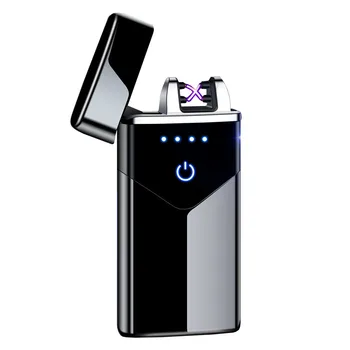 Karšto LEDO Black USB Elektros Žiebtuvėlis Su USB Laidą Plazmos Dual Lanko Elektros Žiebtuvėliai Vėjo Touch Gaisro Rūkalius Vyrų Įtaisą Dovanos