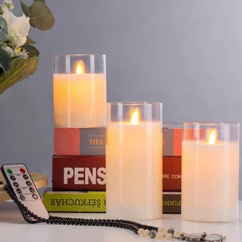 KARŠTO Nuotolinio Flameless Žvakė Ramstis Nekilnojamojo Vaškas Elektros LED Stiklo, Žvakių Rinkinys su Valdymo Laikmatis, 4 Colių, 5 Colių 6 Colių Pack