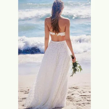 Karšto Pardavimo Žavinga Paplūdimys Boho Nėrinių Vestuvių Suknelės už Nuotaka Stebėjimo Seksualus Atgal Nuotakos Vestuvių Suknelės Grindų Ilgis Parduoti