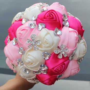 Karšto parduoti fushia rožinė ir balta vestuvių gėlių, vestuvių puokštės pearl širdies nuotakos puokštės vestuvėms