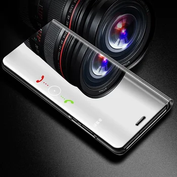 Karšto Smart Veidrodis, Flip Stovi Odiniai Telefono Dėklai Huawei P9 P10 Plius P8 Lite 2017 Mate 20 10 9 8 Pro 