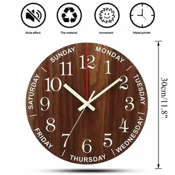 Karšto Šviesos Sieninis Laikrodis 12 Colių Mediniai Silent Ne-Tiksi Virtuvės Sieniniai Laikrodžiai Su Nakties Žiburiai Indoor/Outdoor Kambarį
